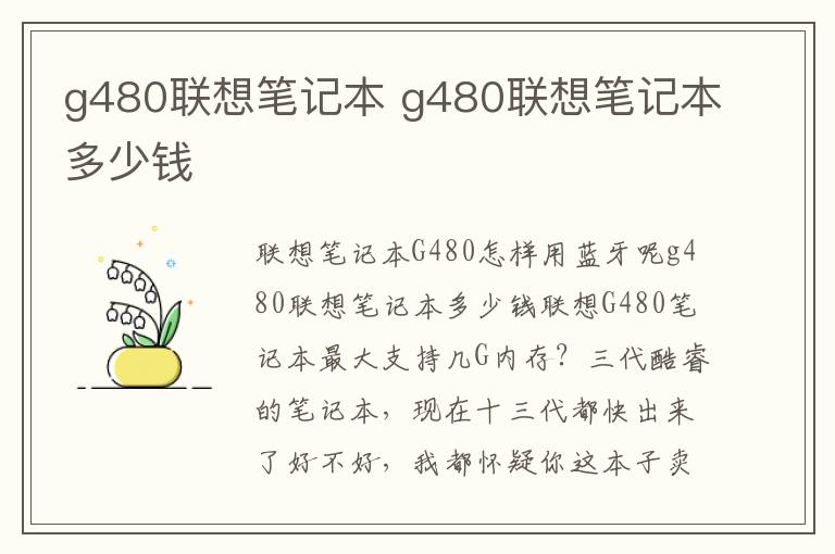 g480联想笔记本 g480联想笔记本多少钱