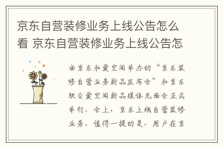 京东自营装修业务上线公告怎么看 京东自营装修业务上线公告怎么写